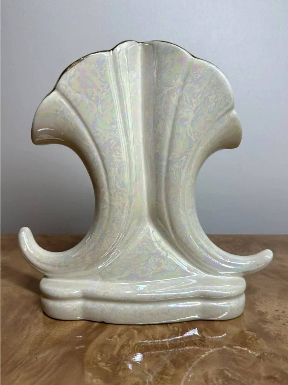 Vintage 22K Gold USA Lustreware Ceramic Lily Vase Iridescent Floral MCM